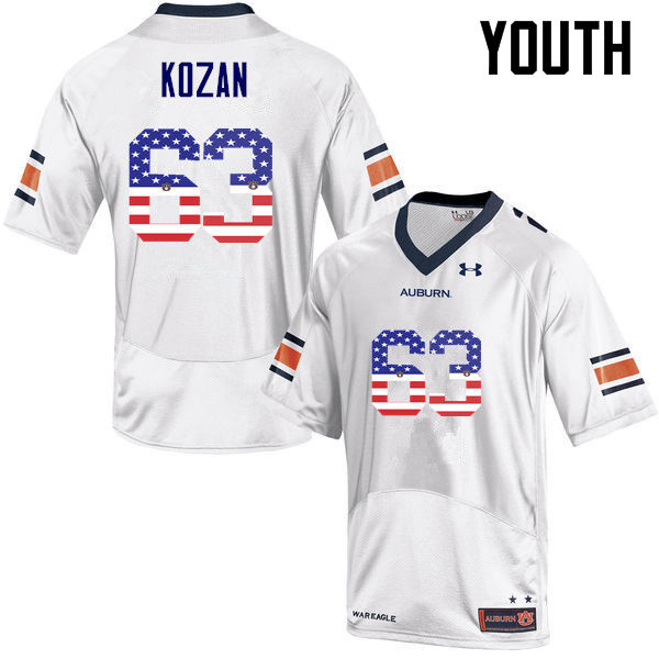 Youth Auburn Tigers #63 Alex Kozan USA Flag Fashion White College Stitched Football Jersey
